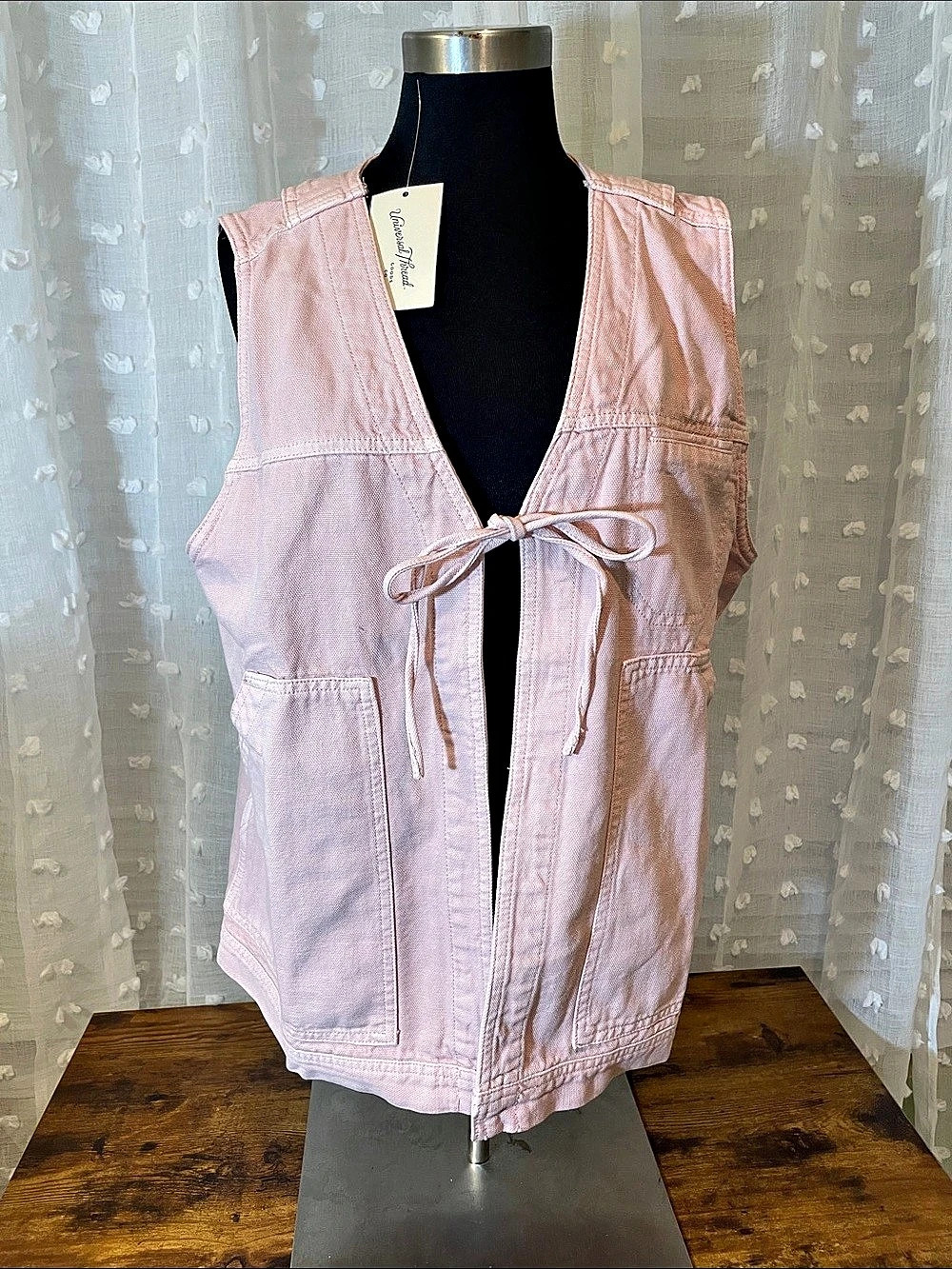 Universal Thread Denim Tie-Front Utility Vest Pink Medium